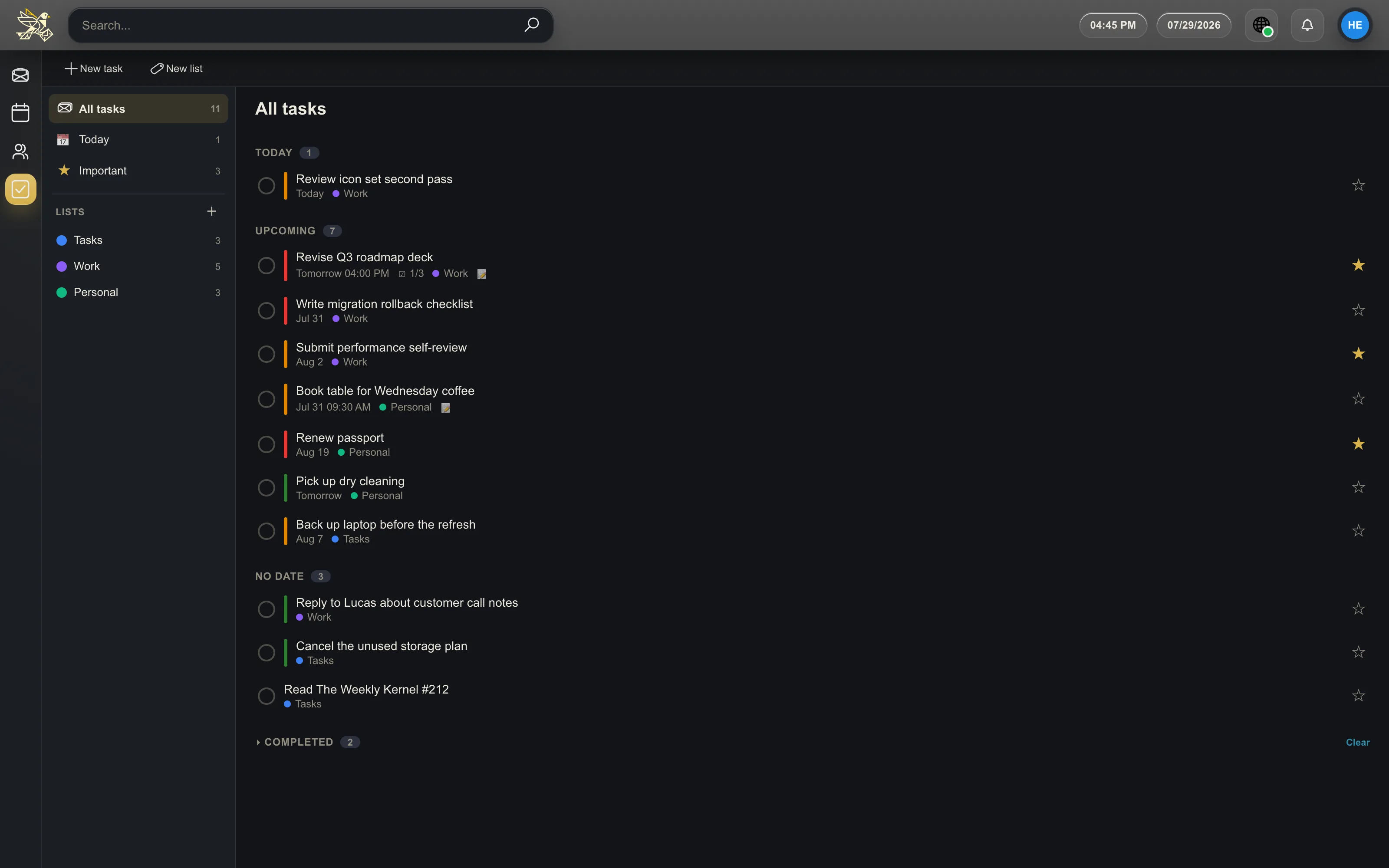 three task lists shown side by side with checkboxes, some items completed