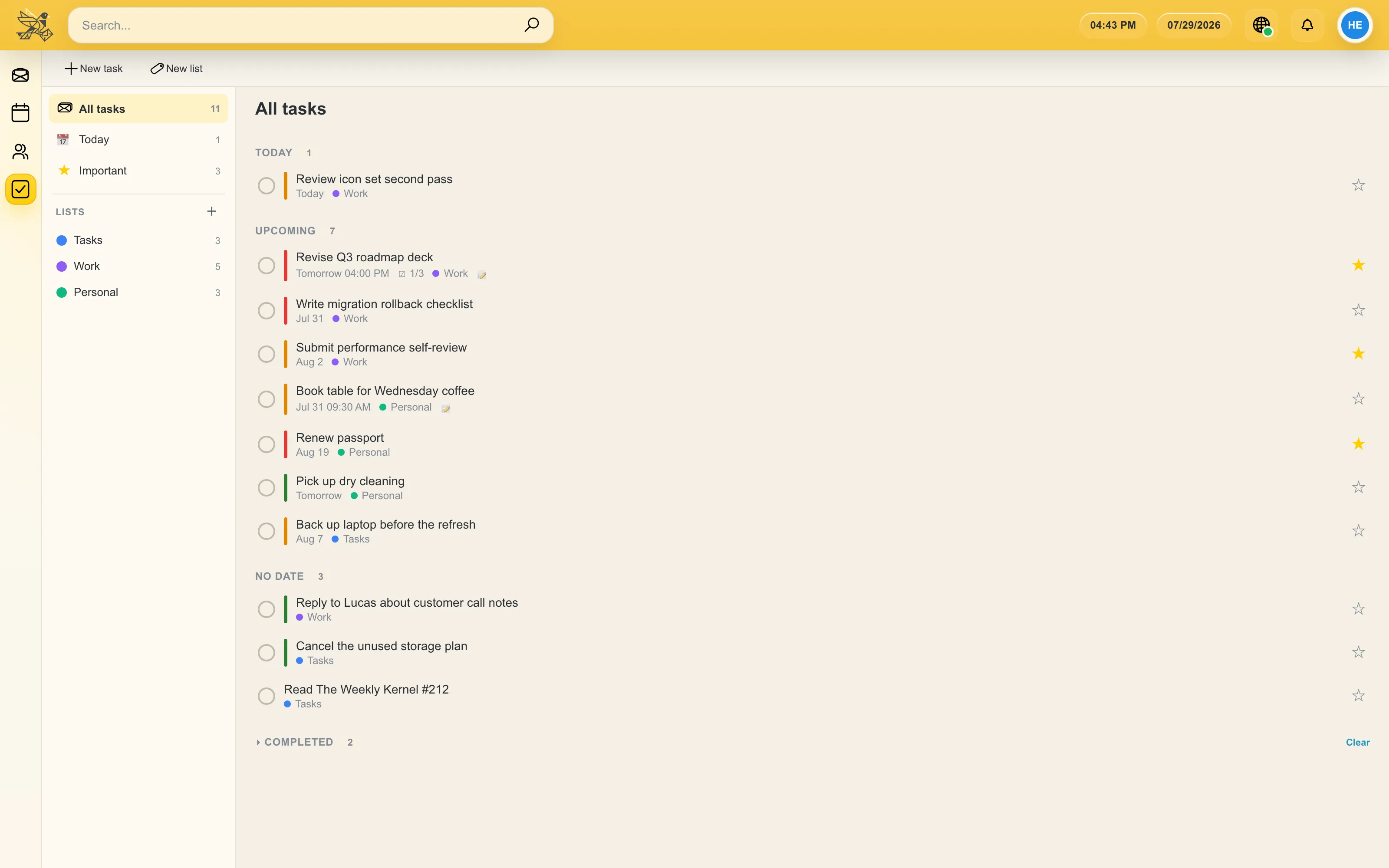 three task lists shown side by side with checkboxes, some items completed